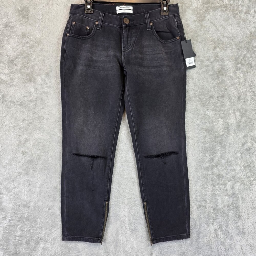 One Teaspoon Freebirds Jeans Womens 27 Black Distressed Zipper Skinny Cotton